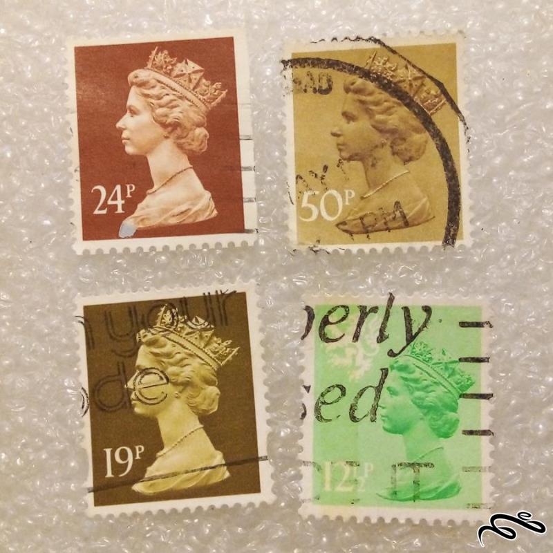 4 تمبر زیبای قدیمی بریتانیا / انگلستان . ملکه . باطله (3)7/0