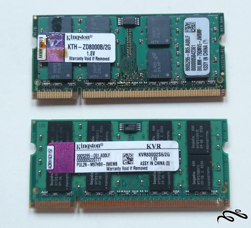 2 عدد رم لپ تاپ 2 گیگابایت اورجینال کینگستون Kingston DDR2 (800-6400)