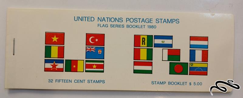 بوکلت تمبر سازمان ملل امریکا سال 1980 / 32 تمبری / سری پرچم / قیمت رو 5 دلار